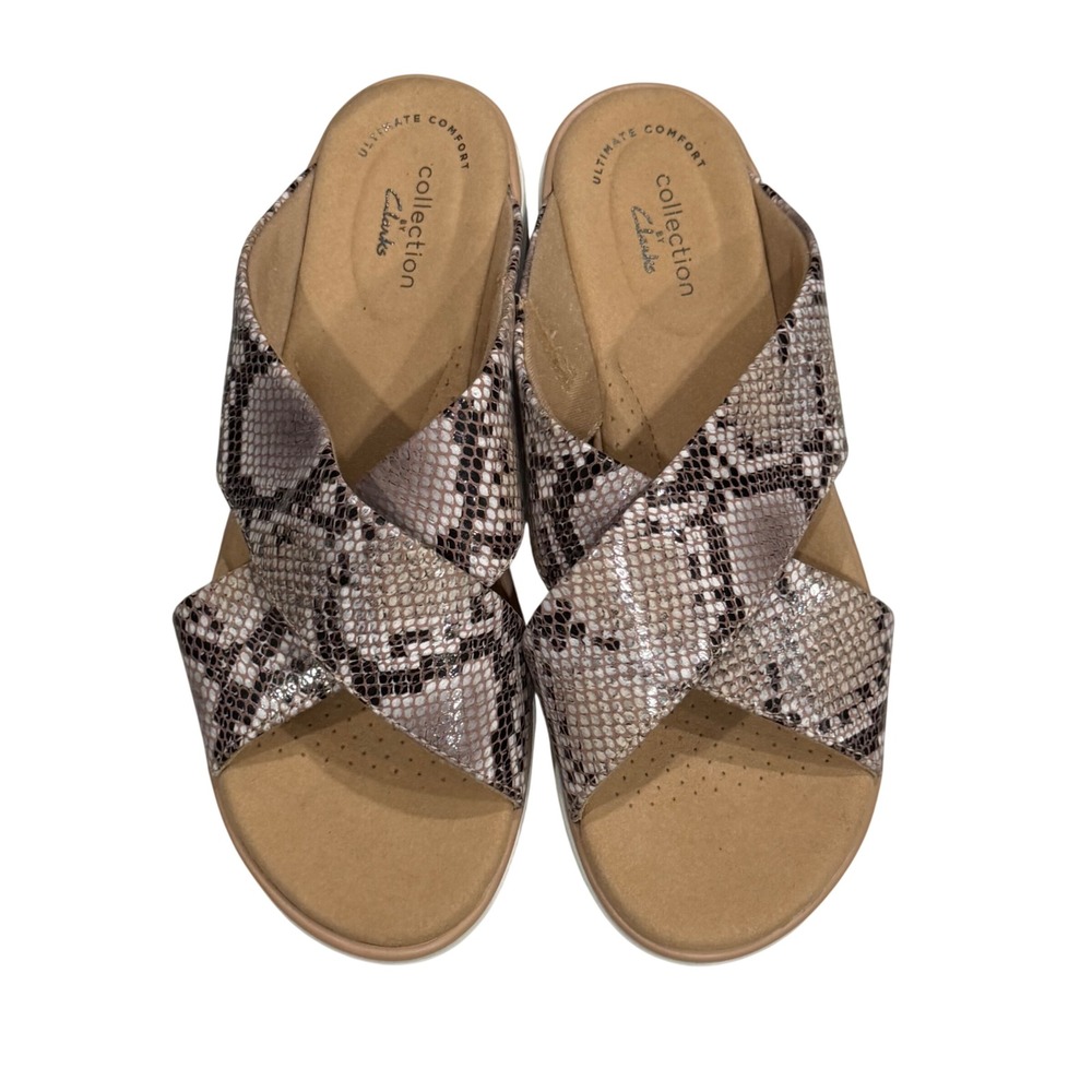 Clarks‎ Collection Jillian Gem Wedge Sandal Womens 6.5 Tan Snakeskin Comfort - Picture 3 of 14